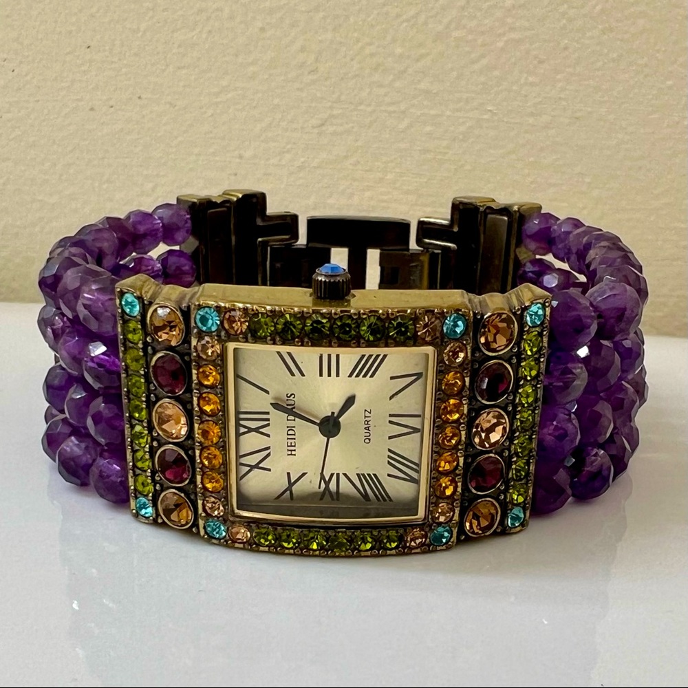 Heidi Daus Amethyst Art Deco Crystal Beaded Watch